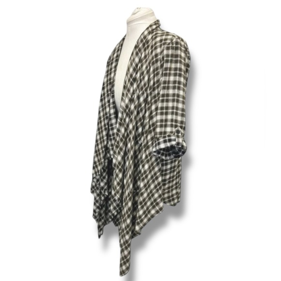 Knox Rose Women’s Open Front Asymmetrical Checkered Cardigan Top Black White XL - Picture 2 of 12